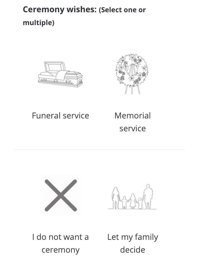 Step 8, your memorial serice preferences.